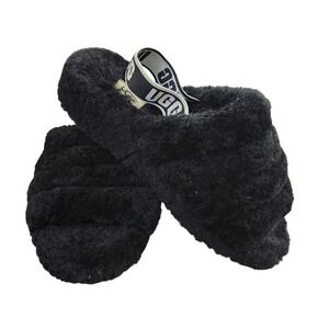 UGG Fluff Yeah Black Sheepskin Platform Open Toe Slide Slippers 1113428 Womens 9